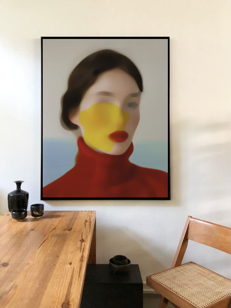 Red pullover, Håndkolorerte DGA på Cotton Fine Art Textil 260
