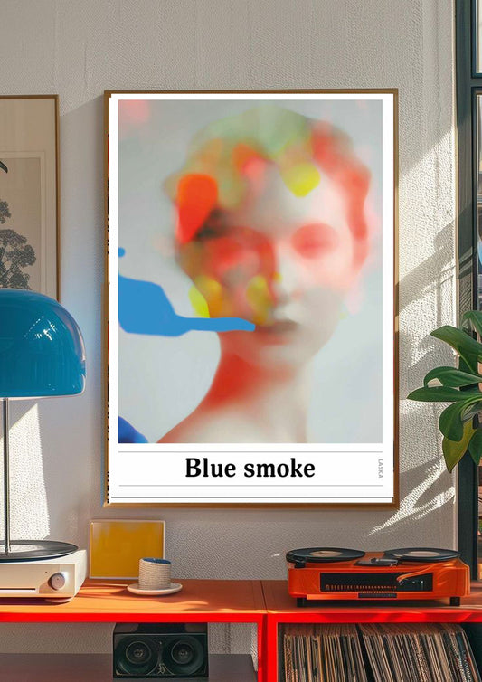 BLUE SMOKE, BESTSELLER kunstplakat, Artposter, portrett, abstrakt