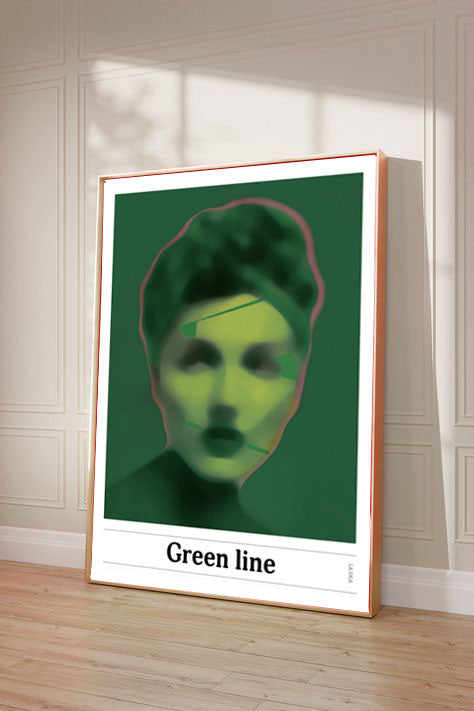 GREEN LINE, kunstplakat, Artposter, portrett, abstrakt